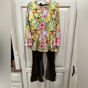 Sparkle in Pink girls 2-piece floral outfit, size 7/8 (2X). EUC